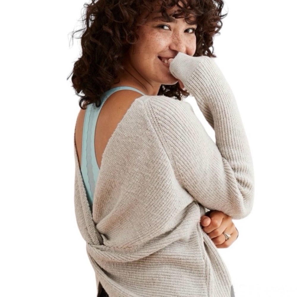 aerie Cream Open-Back Crew Neck Sweater